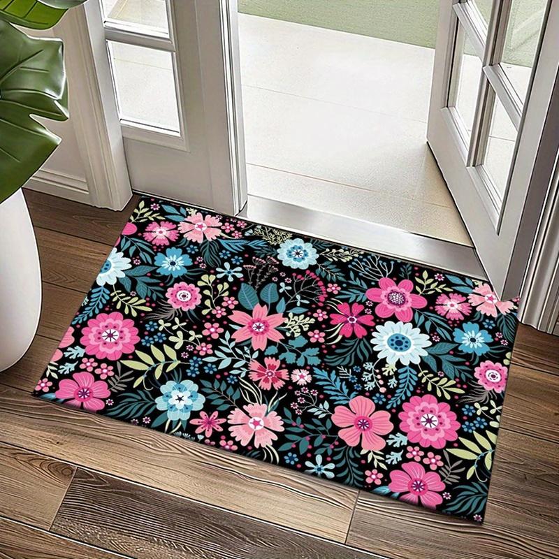 Floor Mat Crystal Velvet Beautiful Flowers Printed Carpet - Non-slip Floor Mat for Living Room, Bedroom, and Office Chairs
