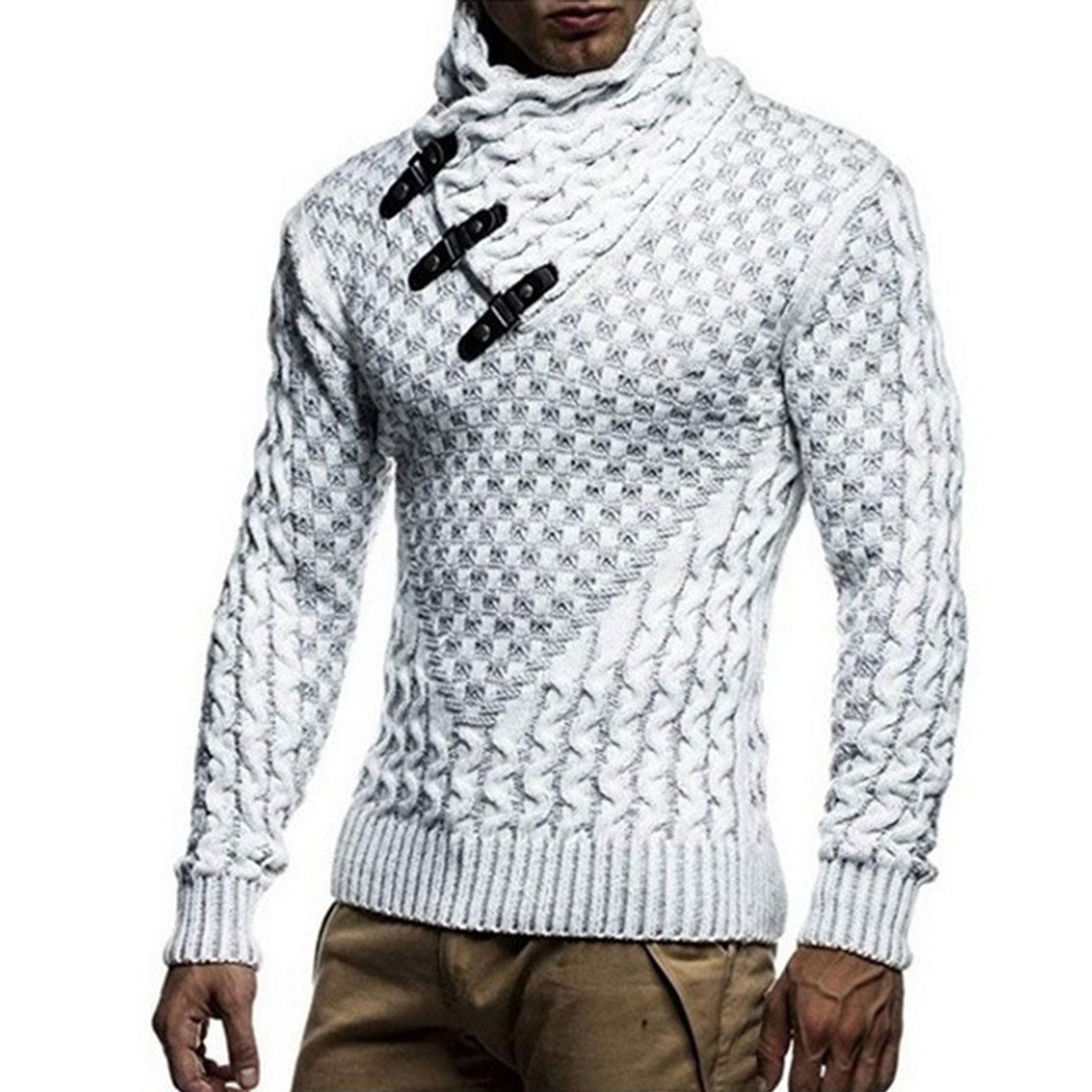

Европейский и американский мужской вязаный пуловер с капюшоном и тонким свитером на пуговицах M белый