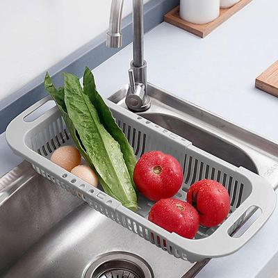Extendable Over the Sink Colander Fruits and Vegetables Drain Basket Adjustable Strainer Sink Washing Basket for Kitchen