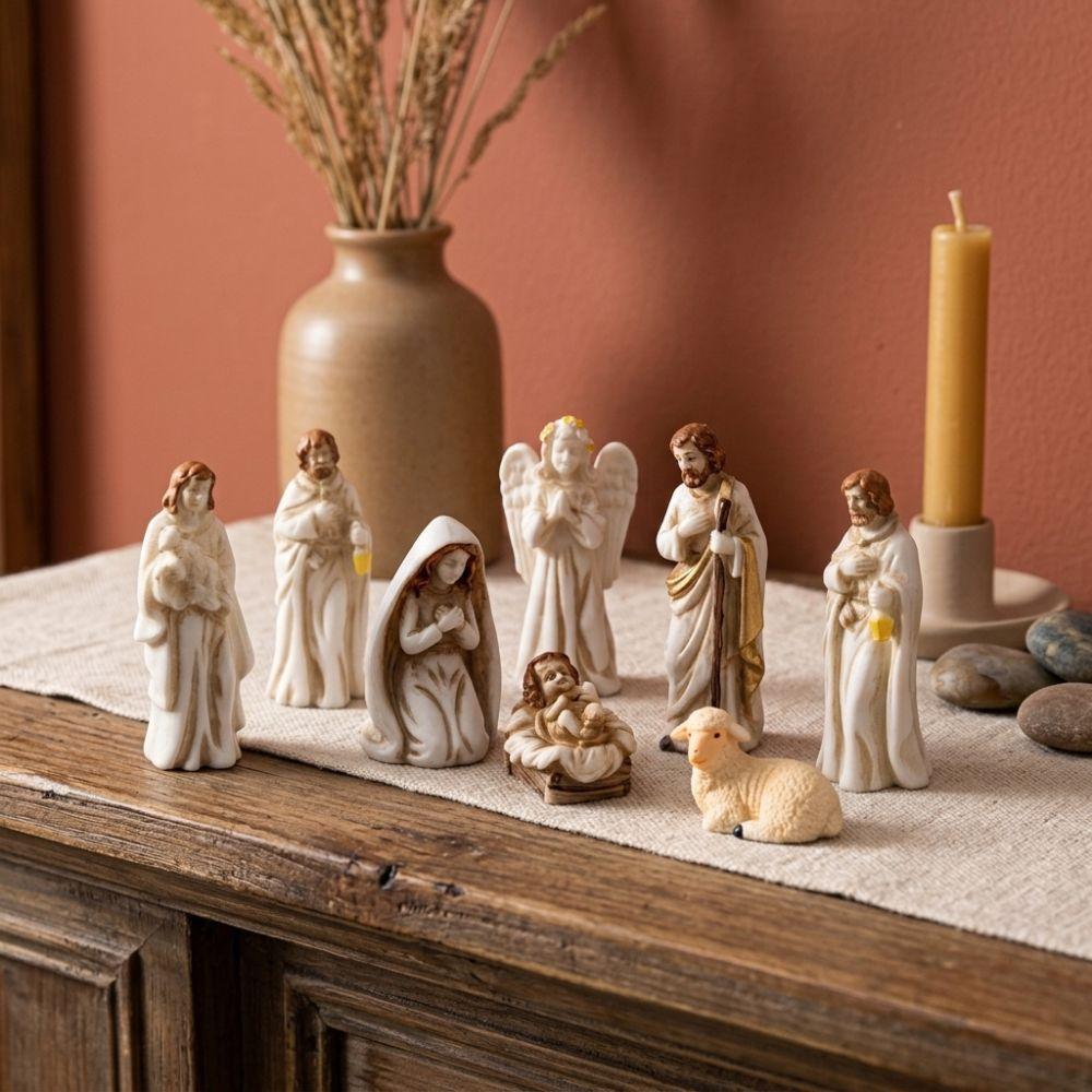 7Pcs Vintage Jesus Virgin Mary Figurine Resin Craft Mini Religious Statue Holiday Display