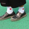 TOPMART Women Solid Color Love Heart Breathable Cotton Elastic Middle Tube Socks