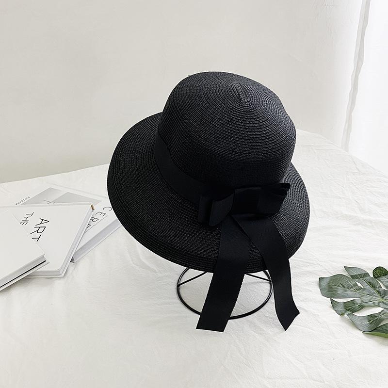 2025 New Summer Sun Hat Bow Straw Hat Visor Temperament Flat Panama Hats Women's Sea Beach Vacation Leisure Sunscreen Hat