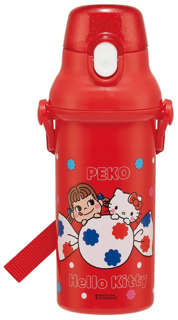 Skater Children's Water Bottle, 480ml, Direct Drinking, Plastic, One-Touch Operation, Dishwasher Safe, Made in Japan, Sanrio Peko-chan x Hello Kitty