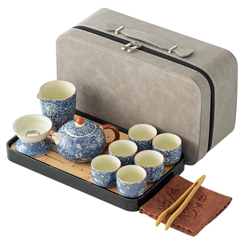 Light luxury flower Huang Ru tea set, household ceramic opening film can raise retro whole set of kung fu tea printing