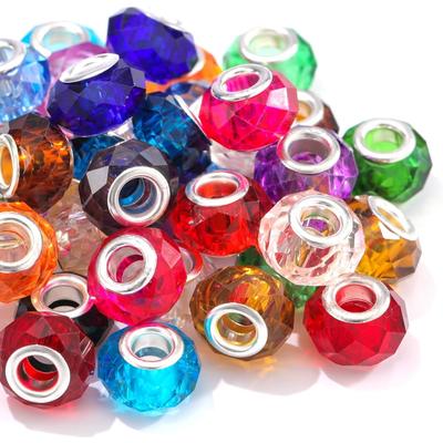 20/50/100pcs Hole Beads Faceted European Lampwork Spacer Loose Beads Silvery Plated Cores Charms