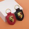 Skórzany Breloczek do Kluczy Samochodowych Typu Tarcza Emblemat 3D Breloczek Do Porsche Panamera Cayenne Taycan 911 718 Macan Carrera-GT 928 944 968 944
