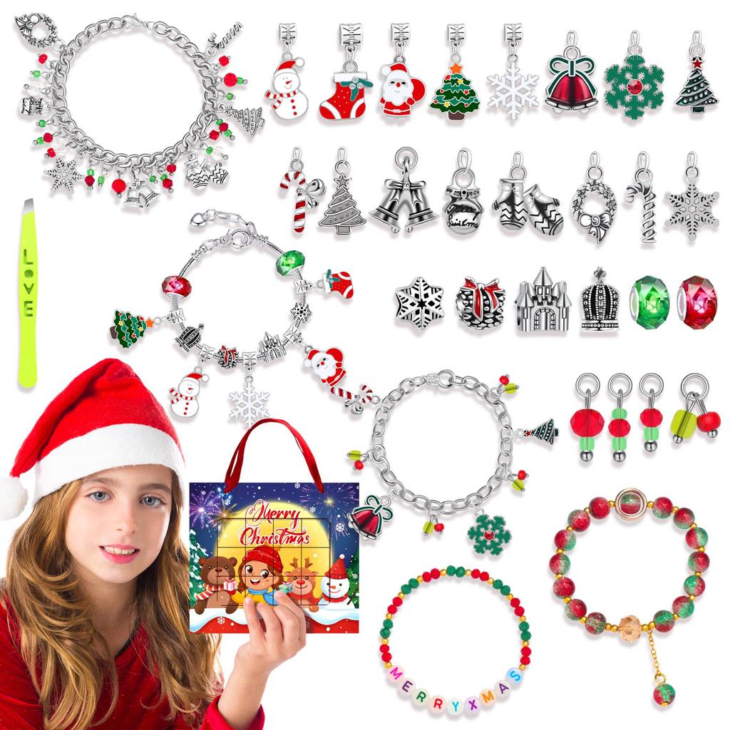 DIY Christmas Snowflake & Santa Puzzle Beaded Bracelet Set for Children & Women