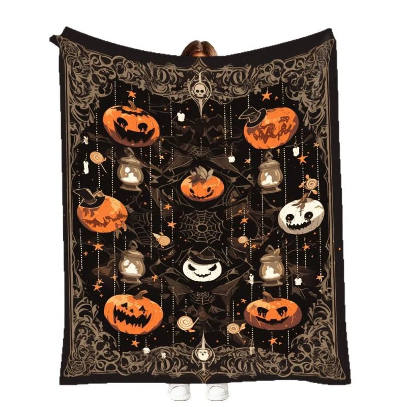Soft Fleece Blanket With Halloween Digital Print Bed Sofa Nap Use Customizable Cartoon Geometric