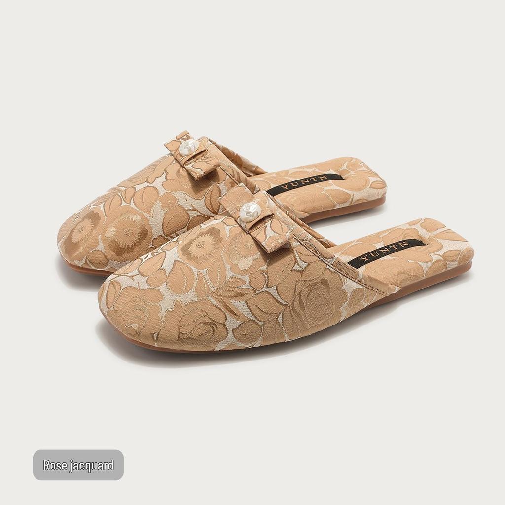 Elegant Rose Jacquard Ladies' Slippers - Anti-Slip, Lightweight, Home Comfort Shoes