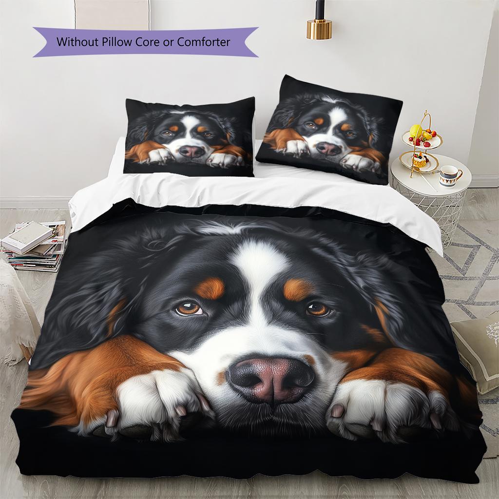 Black Bernese Mountain Dog Pattern Bedding Home Decoration Birthday Gift (1 * duvet cover + 2 * pillowcase, without core)