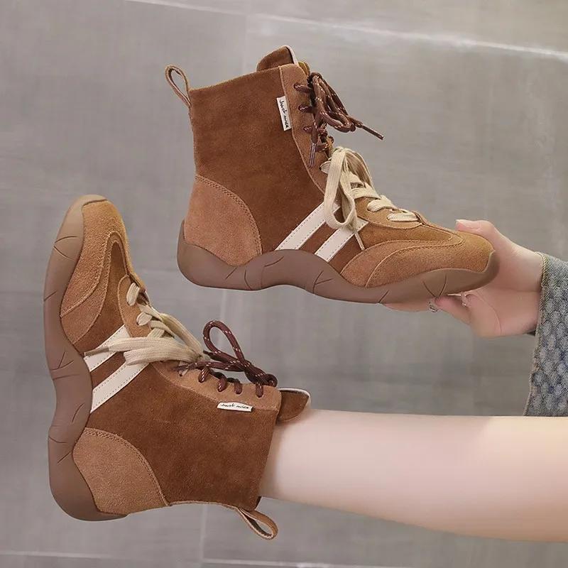Ladies Shoes 2024 Hot Sale Side Zipper Women's Boots Fashion Color Matching Casual Boots Women New Front Lace-up Shoes for Women