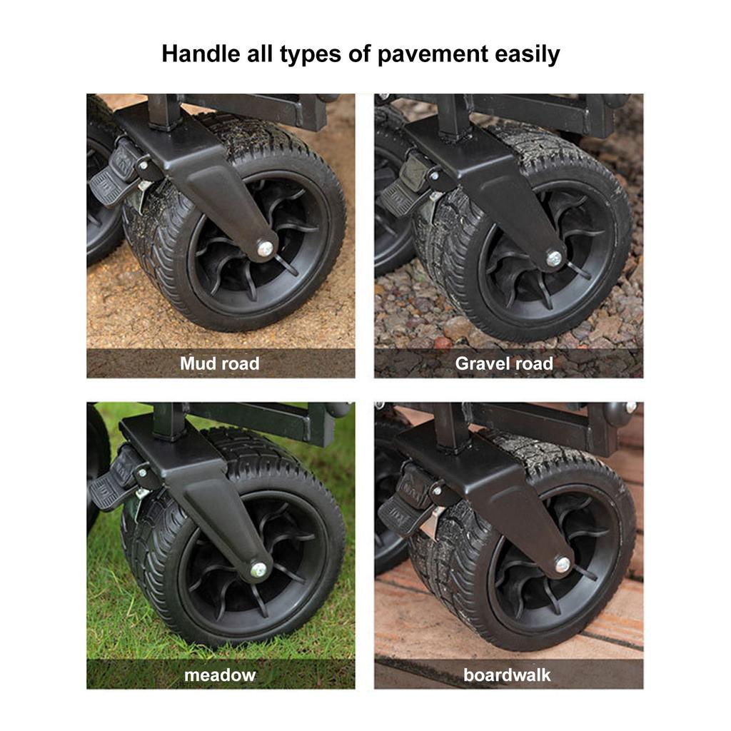 Collapsible Folding Wagon Utility Grocery Wagon Foldable 150kg Load Bearing 5in Rubber Wheels for Camping Garden Picnic Black