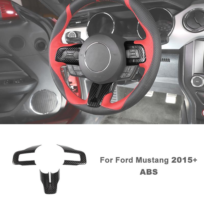 Car Steering Wheel Door Handle Decoration Center Console Cover Protective Sticker For Ford Mustang 2015 Up ABS Car Accessories Carbon Fiber Black