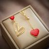 Boucles d'oreilles pendantes en forme de cœur à double couche de luxe pour femmes, bijoux de mariage coréen en cristal strass