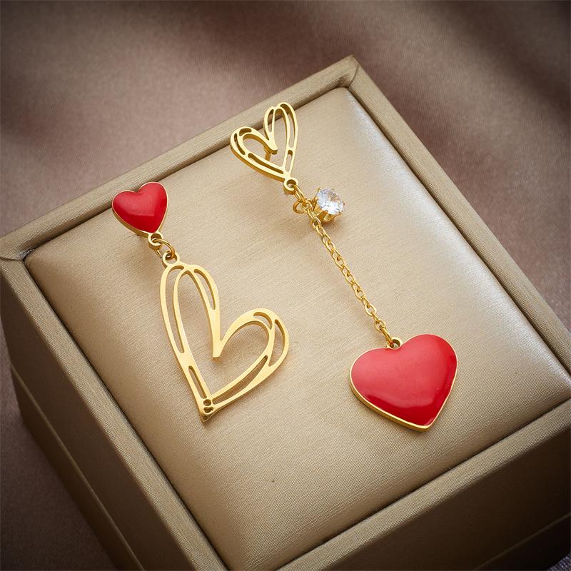 Boucles d'oreilles pendantes en forme de cœur à double couche de luxe pour femmes, bijoux de mariage coréen en cristal strass