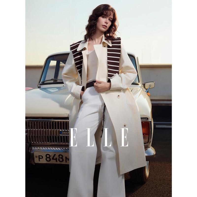 ELLE Women s Striped Shawl Trench Coat S