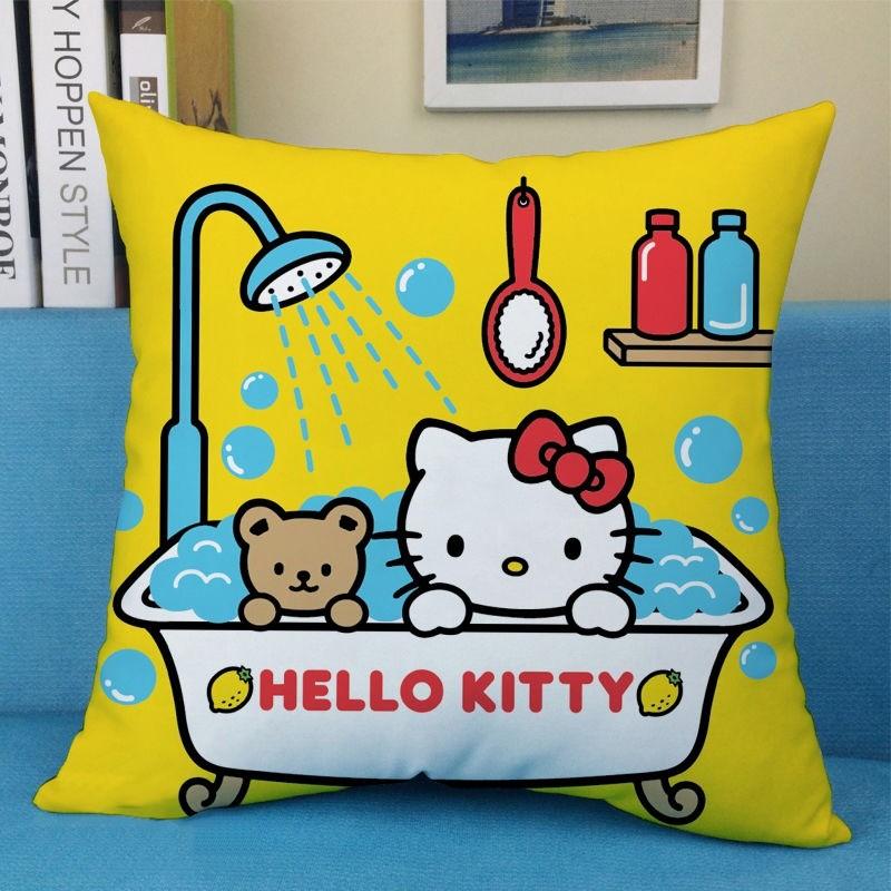 Cute Cartoon Art Funny HelloKitty Cushion Cover Square Pillowcase Home Sofa Living Room Coffee Shop Durable Pillowcase