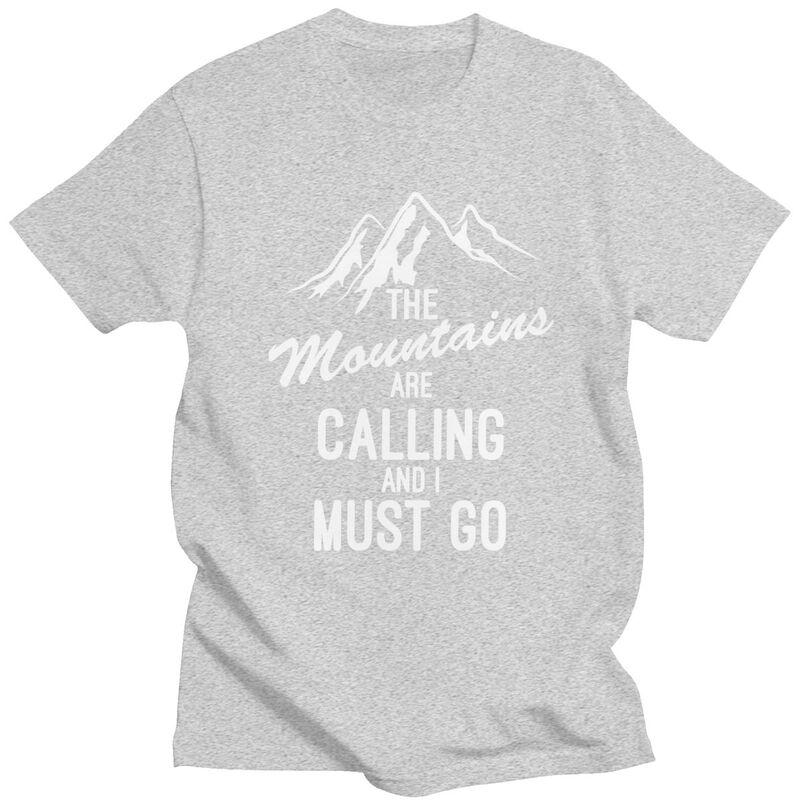 The Mountains Are Calling T Shirts Men Pure Cotton Tees Fathers Day Gift Camping Adventure Tshirt ShortSleeve Tshirt Clothing
