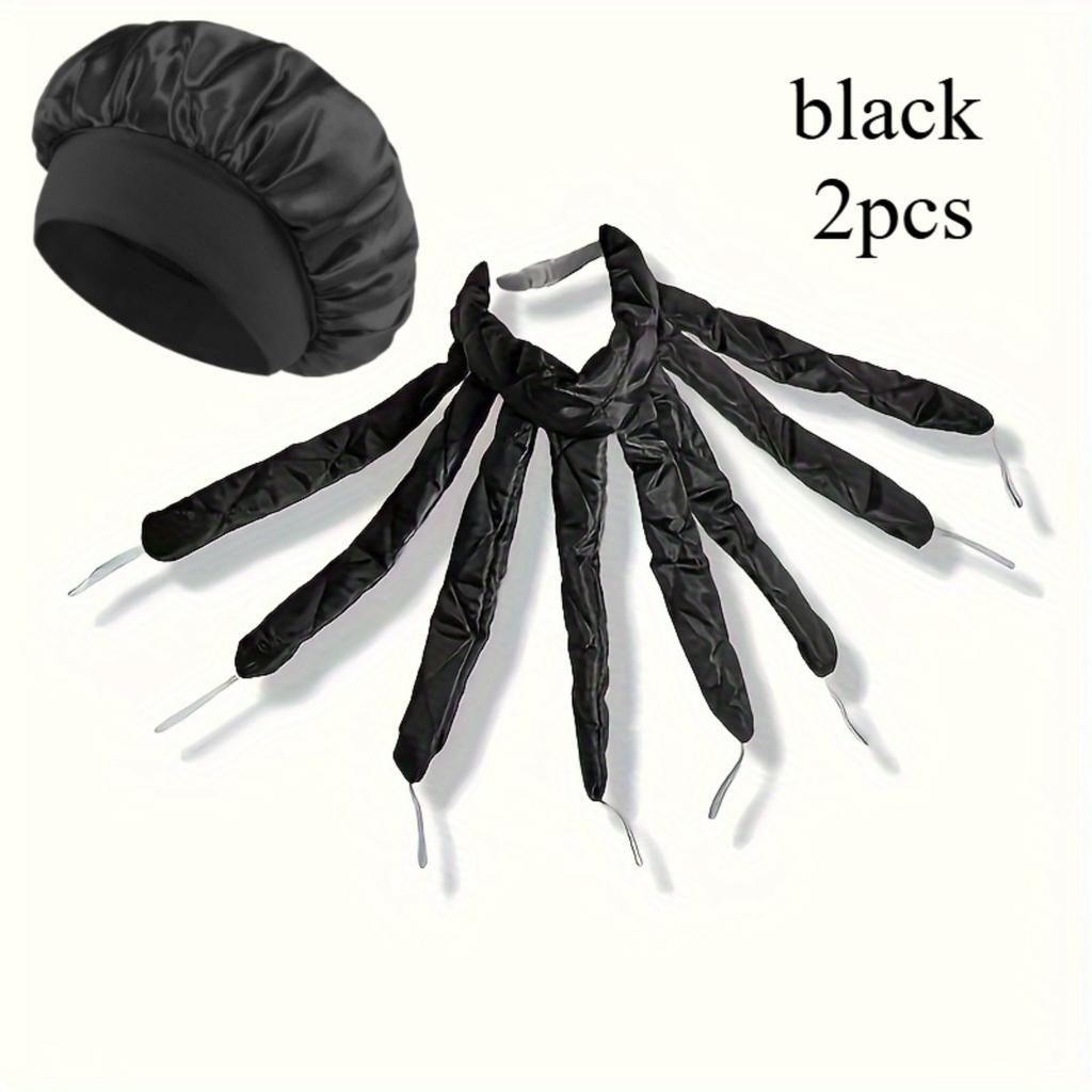 2-Pack Long Hair Curling Headband, Satin No-Heat Curling Iron with Adjustable Straps, Extra Large Satin Sleeping Cap
