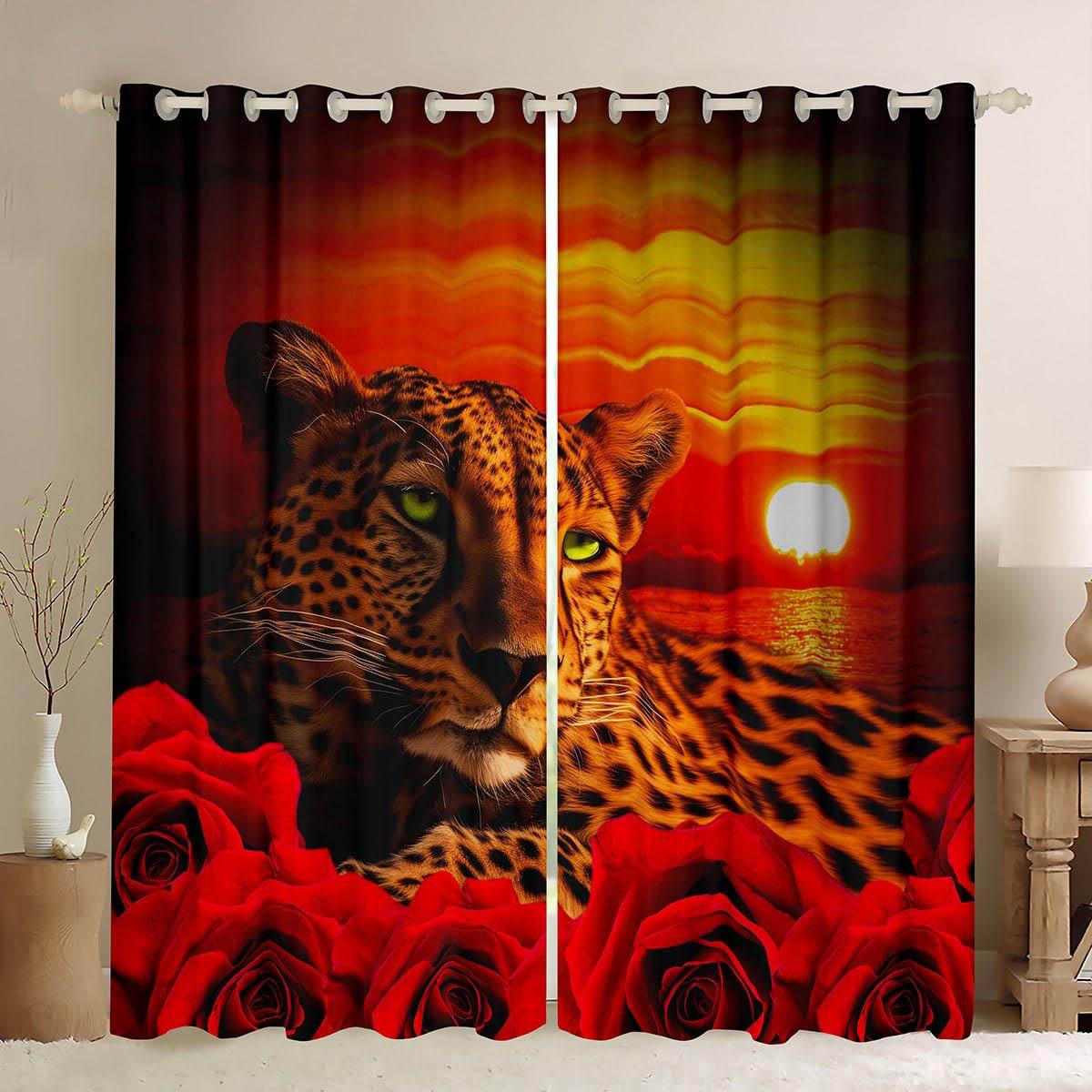 

Premium Retro Colorful Rose Animal Lion Print Curtains Family Room Study Children s Room Area Decorative Curtains Easy To Use To Wash And Care 2PCS W50xH130(CM)x2PCS&Grommet Top
