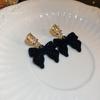 Flocking red bow earrings autumn and winter new niche versatile earrings fashionable elegance temperament earrings women