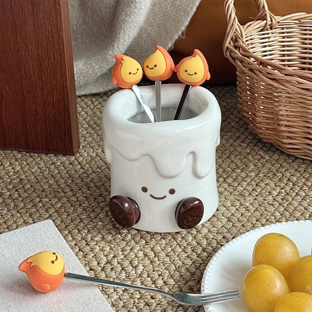 Cute Ceramic Candle Jar with Small Flame Fork for Home Living Room Gift Giving