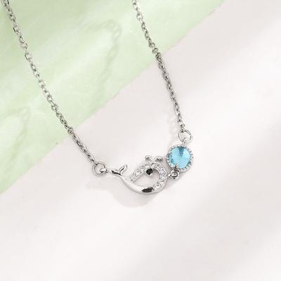 Playful Cute Moonstone Small Fish Collarbone Chain Female Minimalist Creative Design Sense Flash Diamond Whale Foam Necklace