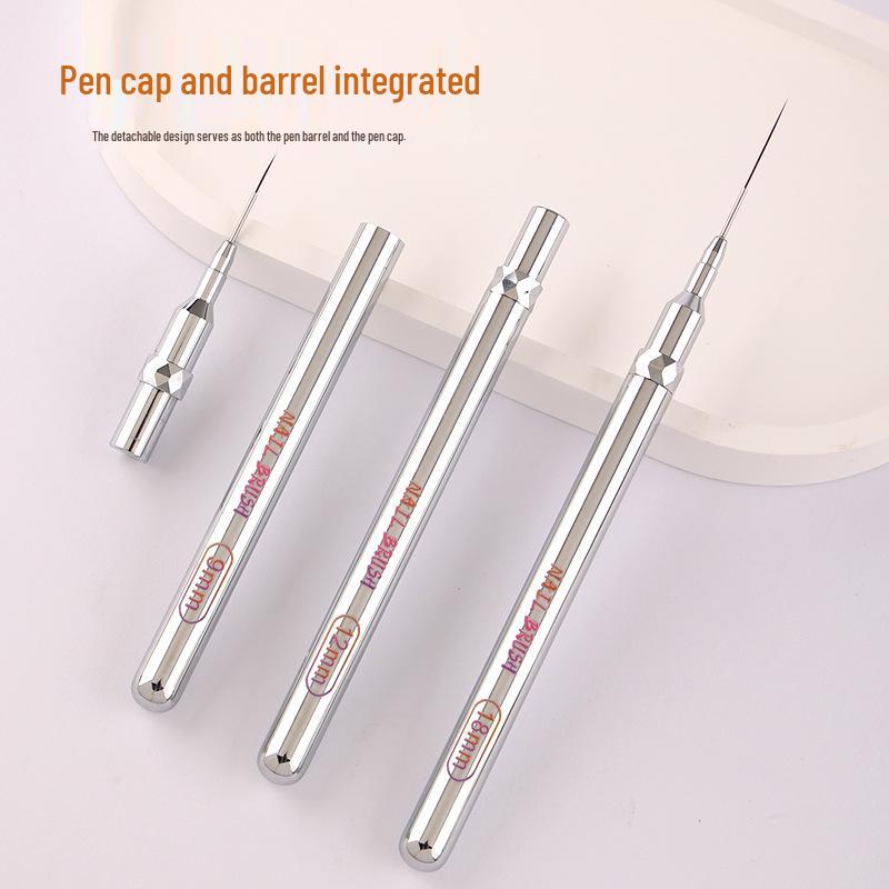 Ultra-Fine Nail Art Liner Pen Set with Metal Handle and Detachable Cap for Professional Nail Artists