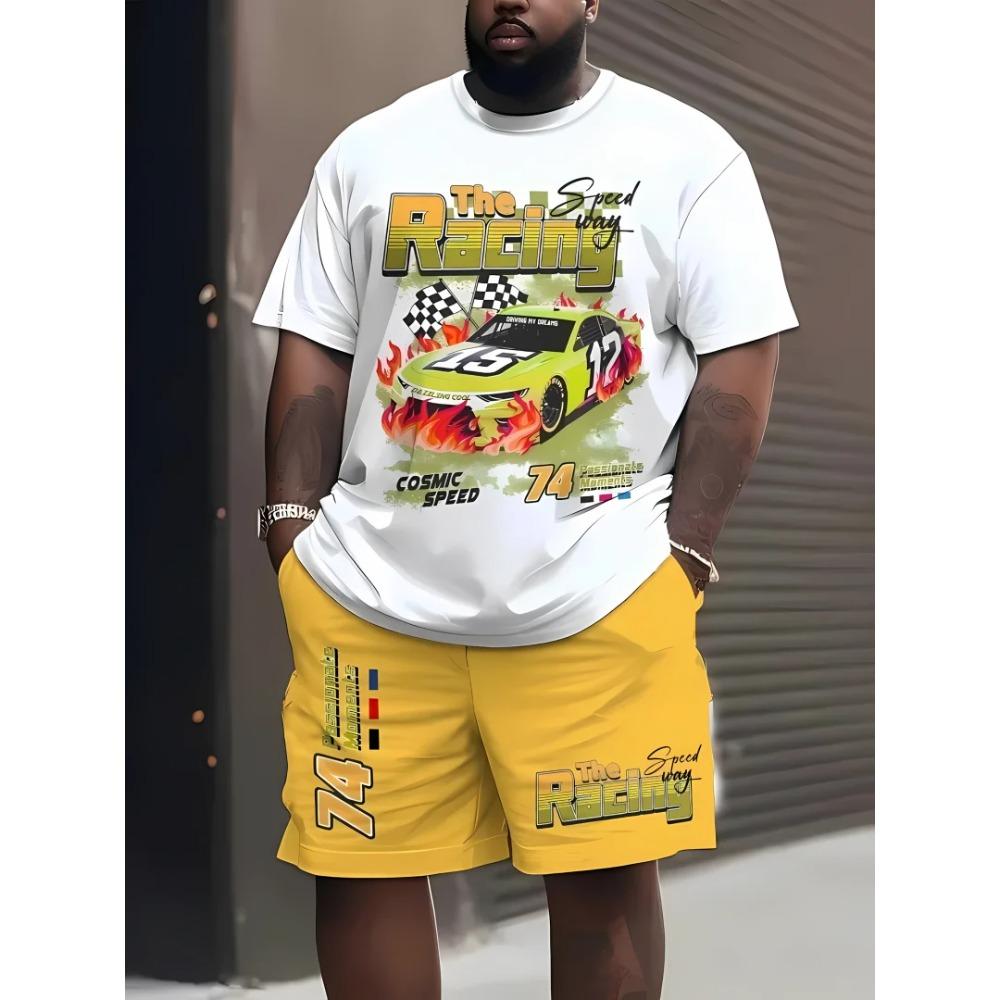 Herren Sommer Buchstabe Graffiti Print Übergroß Zweiteilig Einfach Lässig Streetwear König Druck Strand Anzug Bequem Weich Atmungsaktiv Shorts Sport Set