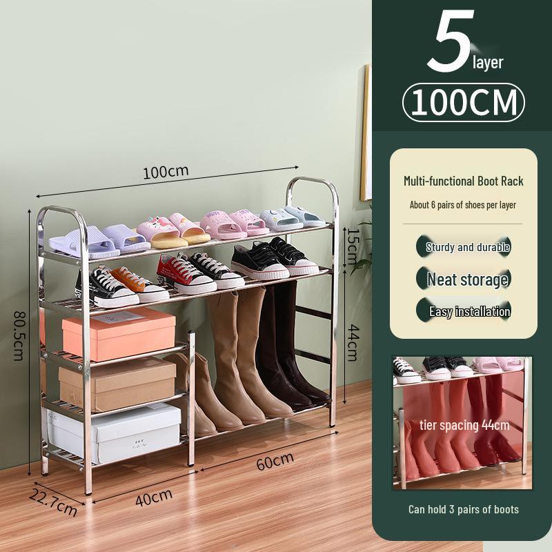Stainless Steel Multi-layer Shoe Rack, Space-Saving Floor-Standing Shelf for Home and Dormitory Entrance.