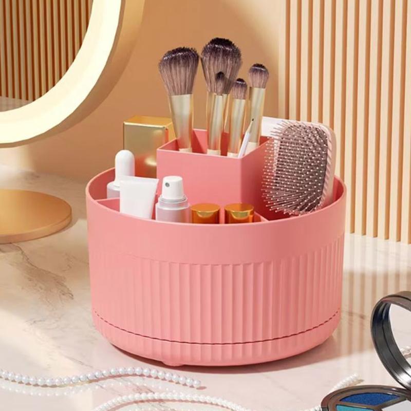 

1 makeup brush holder storage box, 360° rotating makeup brush storage box, 5-slot makeup brush cup, suitable for cosmetics, pen рожевий