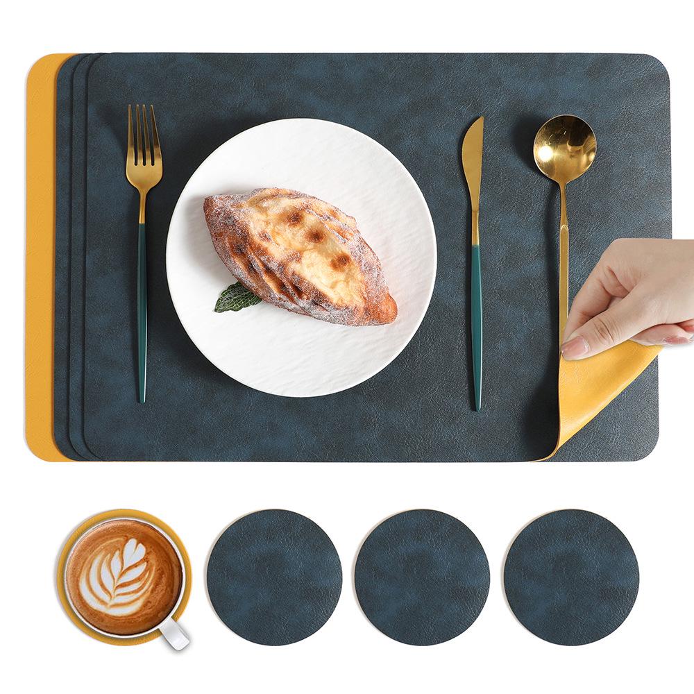Nordic Cowhide Leather Dual-Color Square Placemat - Heat-Resistant, Luxury Dining Table Mat.