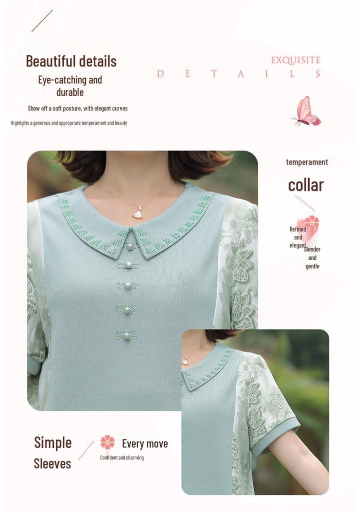 2026 Elegant Short-Sleeved Plus Size Set for Middle-Aged Women – Summer Chinese Style Loose Top Blouse