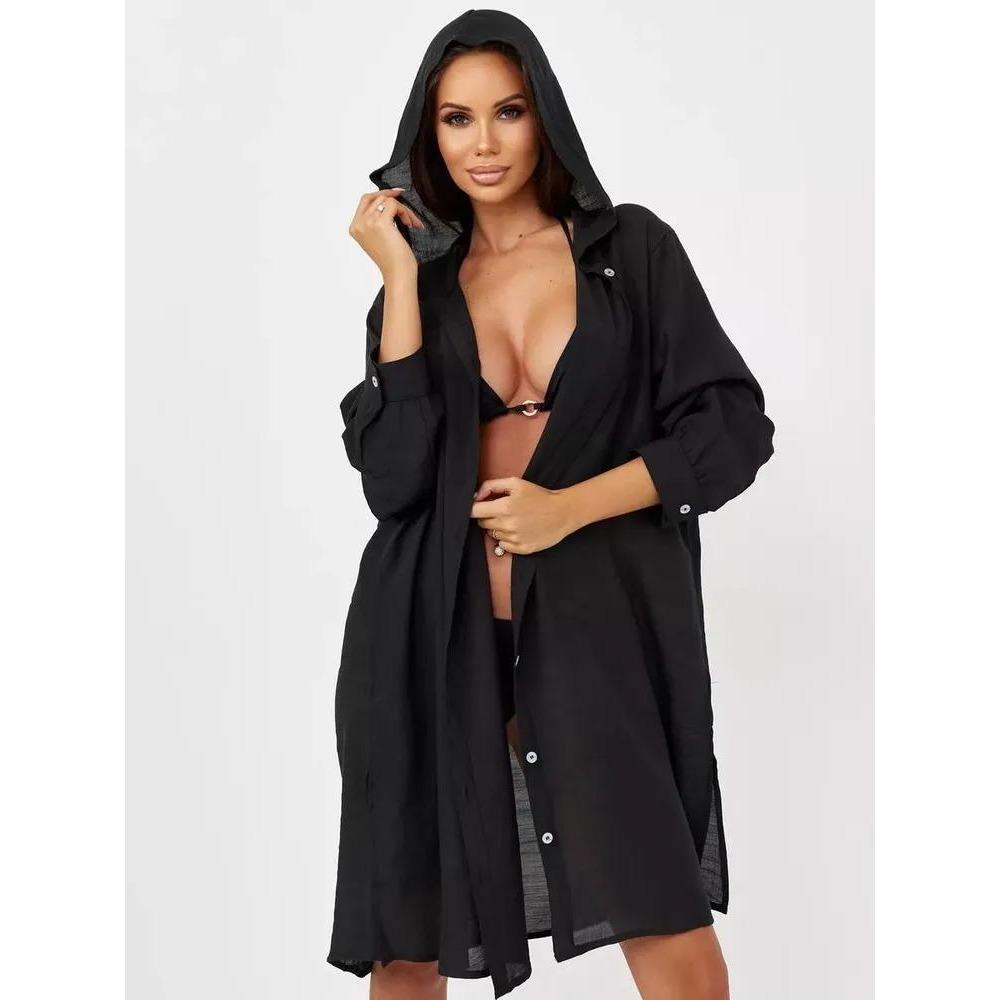 

Женский корректирующий пляжный солнцезащитный крем с длинным рукавом бикини кардиган блузка спортивная толстовка с капюшоном рубашка One size чёрный