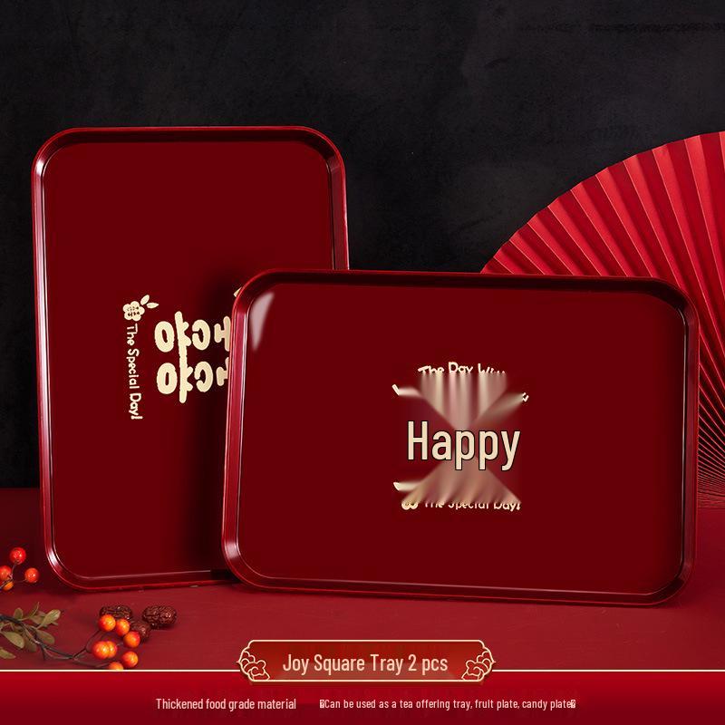 Red Wedding Toasting Tray: Tea, Fruit, Candy Dish – Wedding Supplies, Happy Tray by Wang Jin