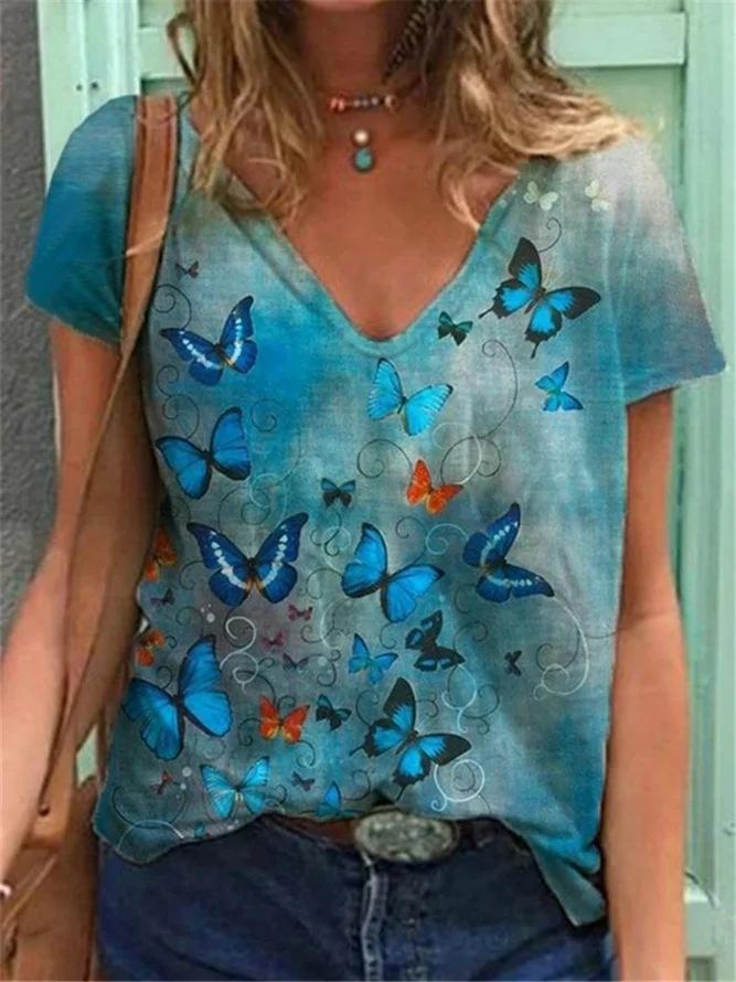 Women's T-Shirts Color Floral Flower 3D Print Summer V-Neck Short Sleeve T Shirt Y2K Tees Oversized Harajuku Top Female Clothing