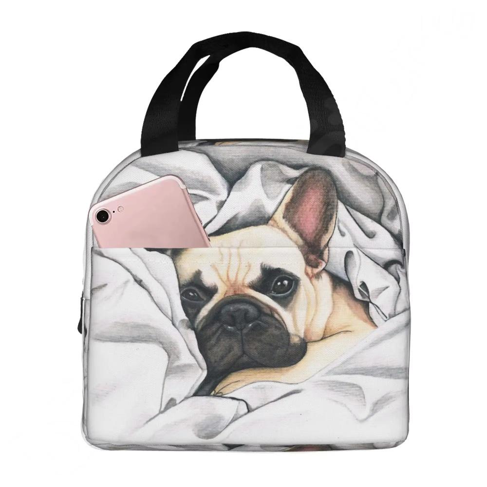 French Bulldog Puppy Facial Insulated Lunch Bag for Work School Picnic Resuable Portable Thermal Cooler Lunch Box for Women Kids