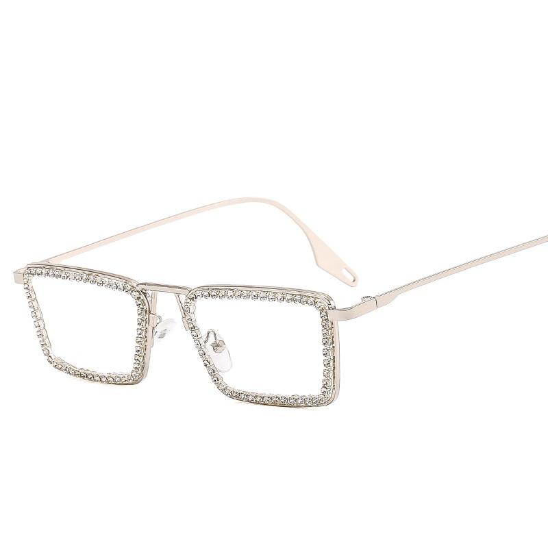 

Diamond Small Rectangular Sunglasses Women Metal Frame Crystal Shades Clear Lens For Female Rhinestone Sun Glasses Luxury Brand as picture