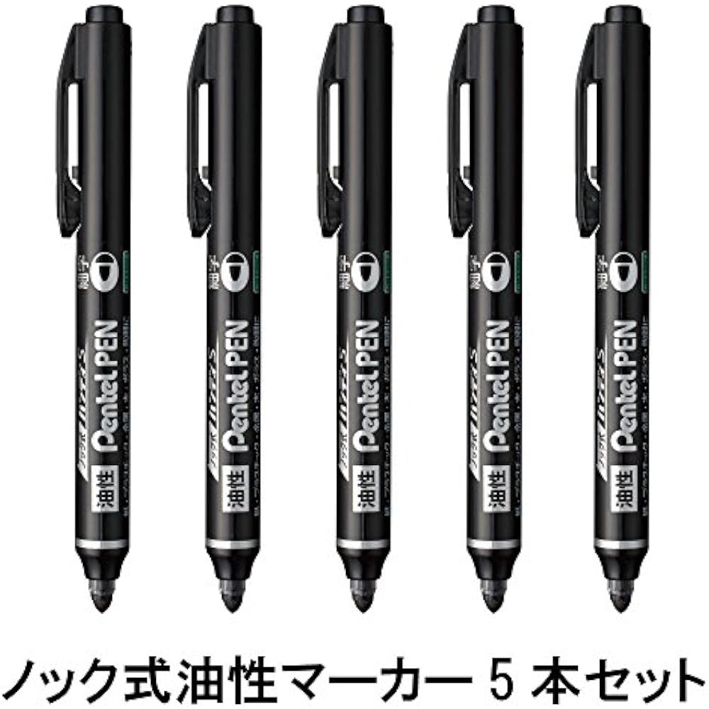 Pentel Oil-based Pen, Knock Type, Handy S, PentelPen, XNXS15-AP, Fine, Black, 5
