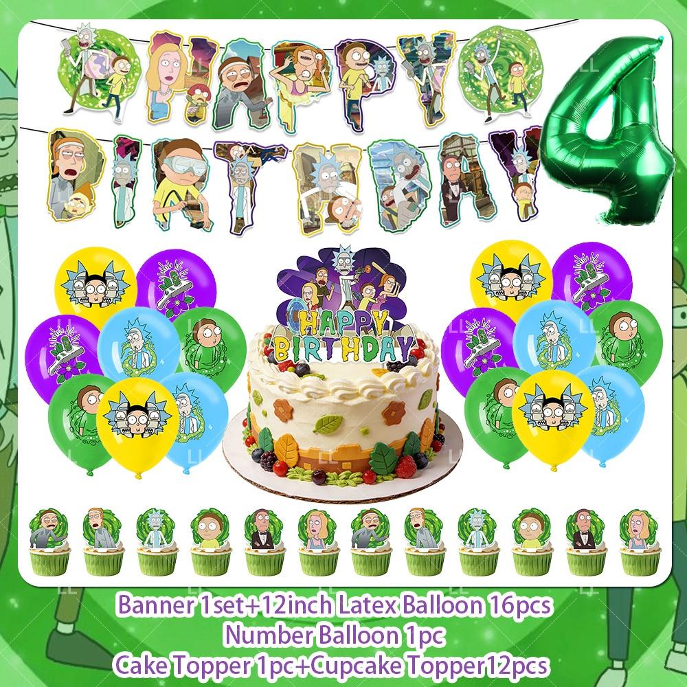 Rick And Morty Fans Child Birthday Party Decoration Anime Character Cake Topper Balloon Set Baby Shower Banner Adults Kids Gift