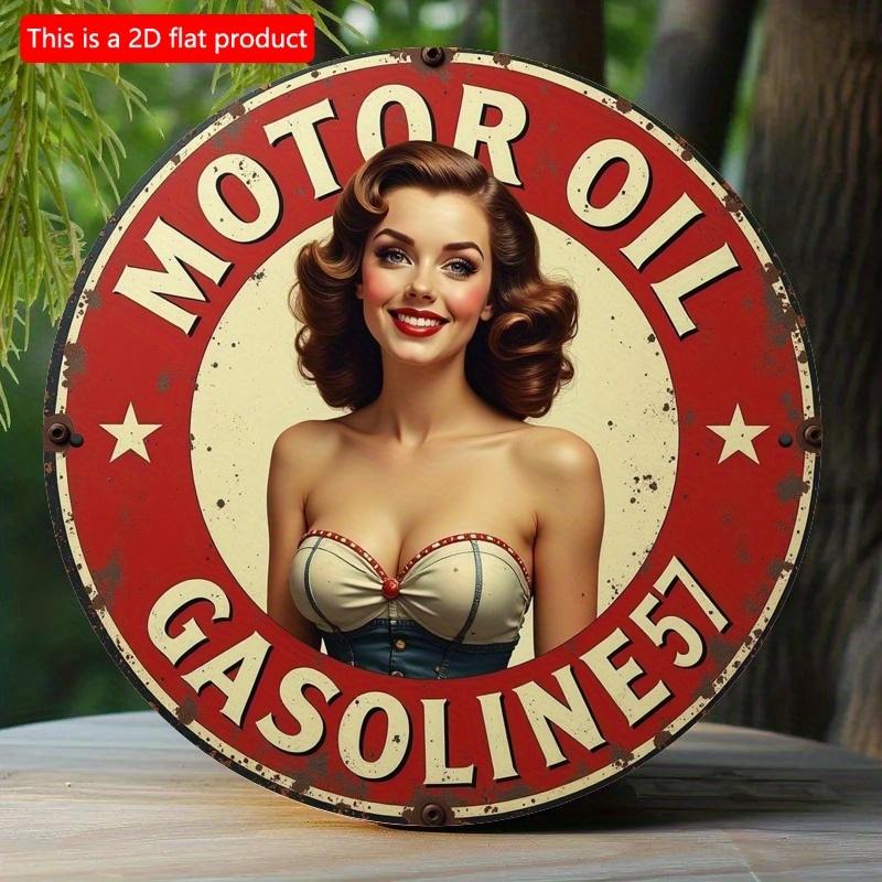 2d Flat 20*20cm Wooden Logo, Retro Motor Oil Advertising Decoration Sign, Suitable for Homes, Laundry Rooms, Gyms, Cafes, Rooms, Terraces, Kitchens