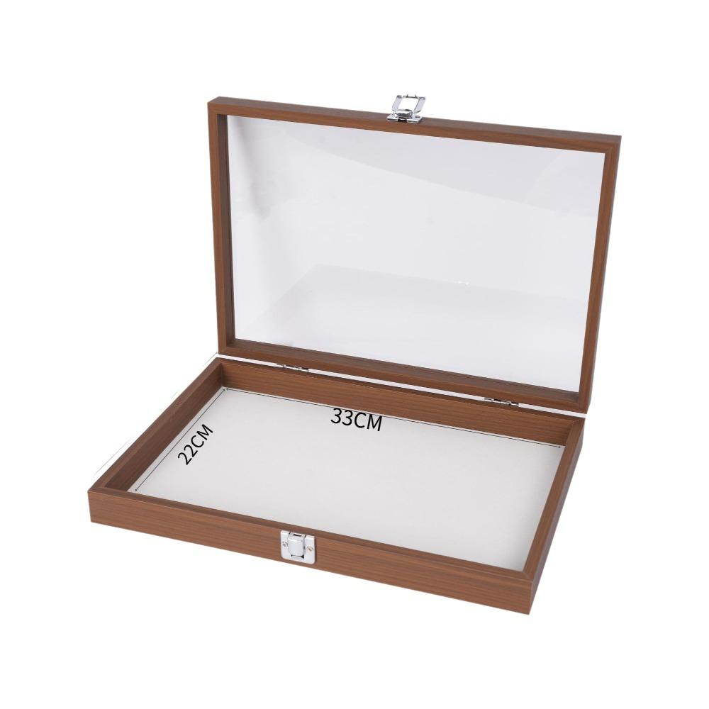 Retro Jewelry Display Tray Decorative Rectangle Watch Display Tray with Compartments Visible Glass-Lid Box Earring Storage