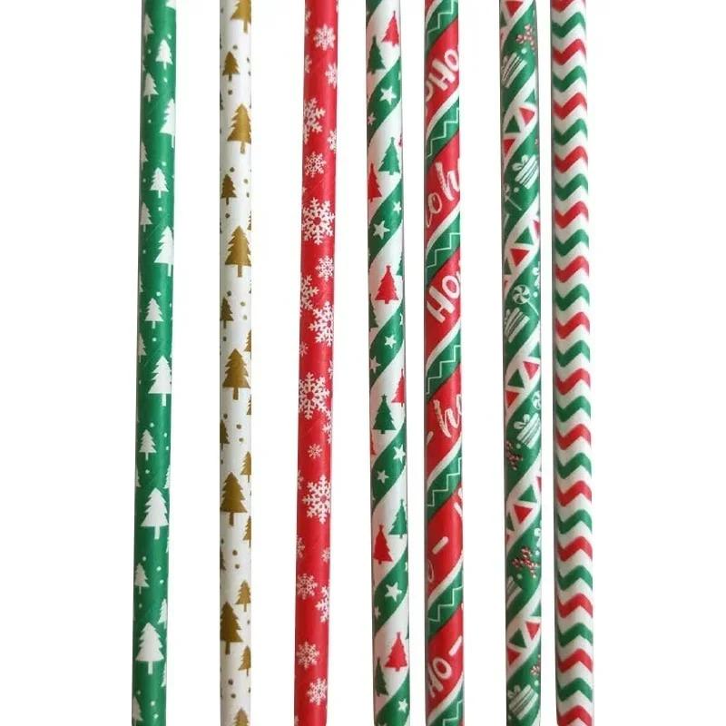 25pcs Disposable Christmas Paper Straws Snowflake Xmas Tree Drinking Straw Merry Christmas Decorations New Year Party Decoration