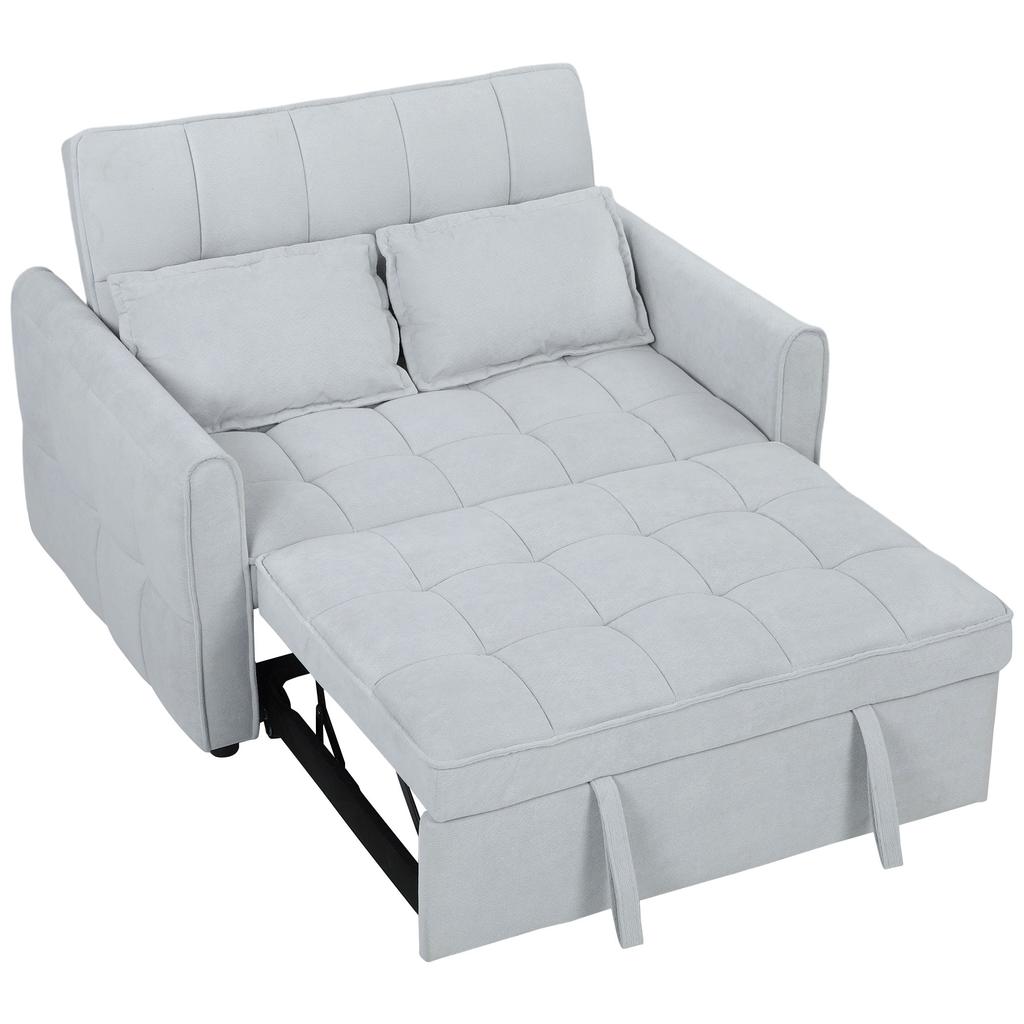 2 Seater Sofa Bed, 3-in-1 Convertible Sleeper Sofa with Click-clack Adjustable Backrest and 2 Pillows, Light Grey