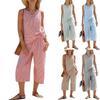 Womens  2 Piece Outfits Striped Sleeveless Top And Wide Leg Pants Sets