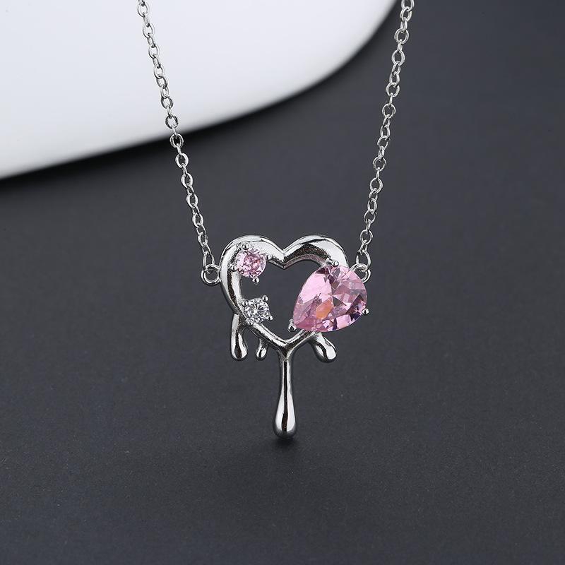 Elegant Rhinestone Pearl Necklace Love Heart Pendant Choker for Women Pink Crystal Party Wearing Accessories Jewelry Gifts