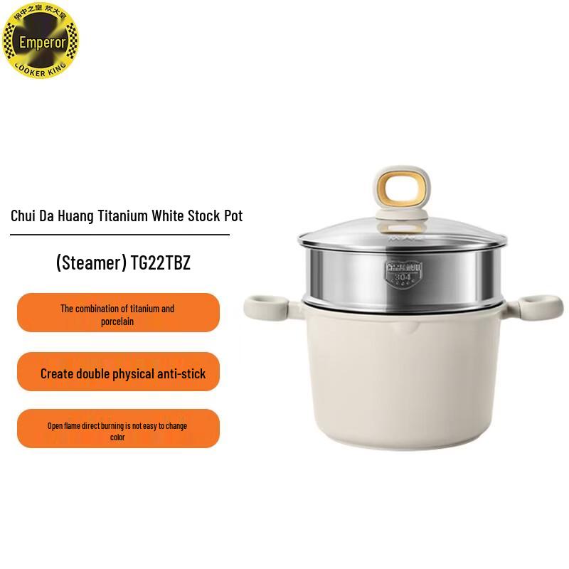 COOKER KING Titanium White Stock Pot with Steamer