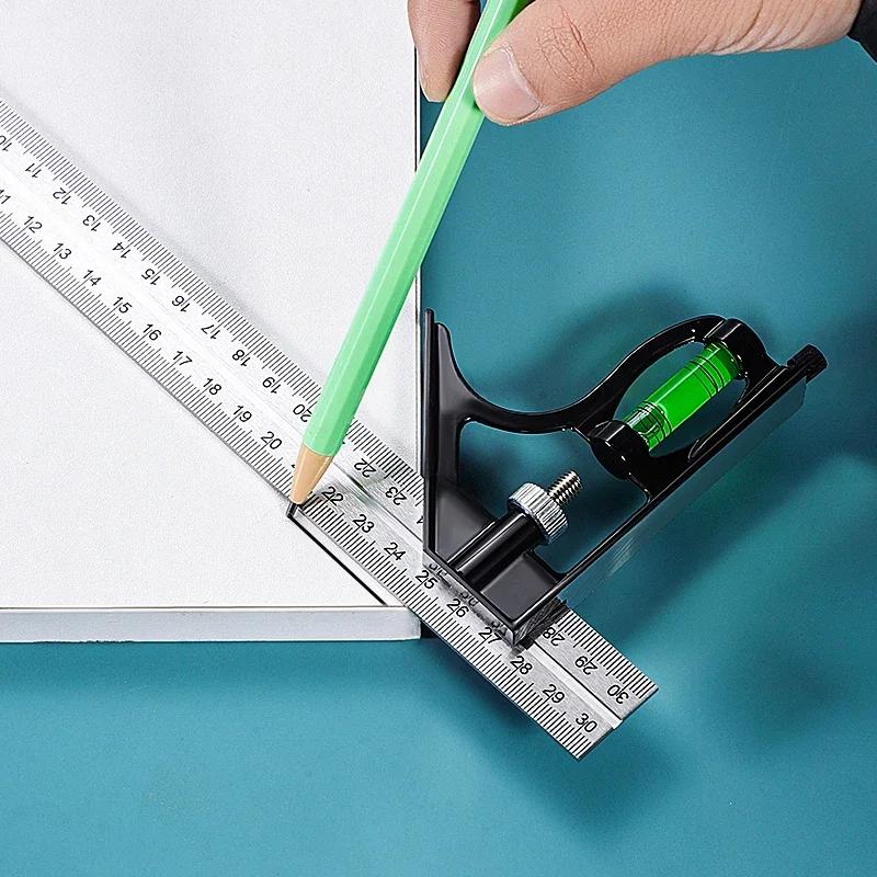 12" Aluminum Alloy Rafter Square Combination Square Set Carpenter Square Woodworking Framing Square Triangle Protractor