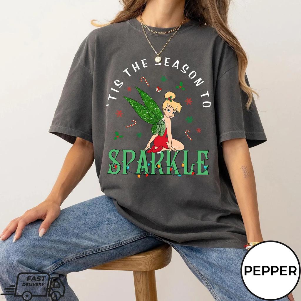 Women Tinkerbell Christmas TShirt Christmas Party Tee Very Merry Christmas Shirt Disneyland Family Gift Oversized