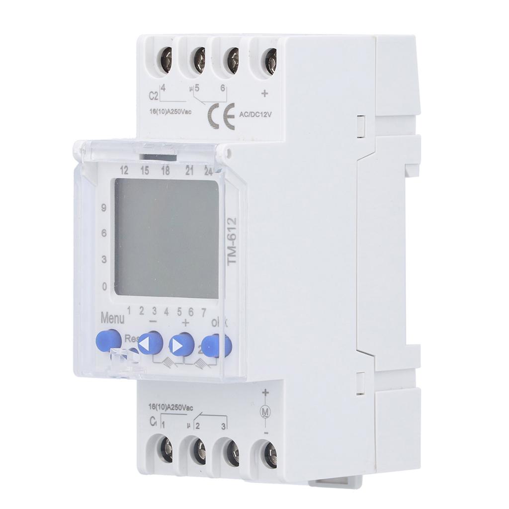 Time Control Switch Intelligent Power Supply Guide Rail Timer TM612 2‑Output DC12V